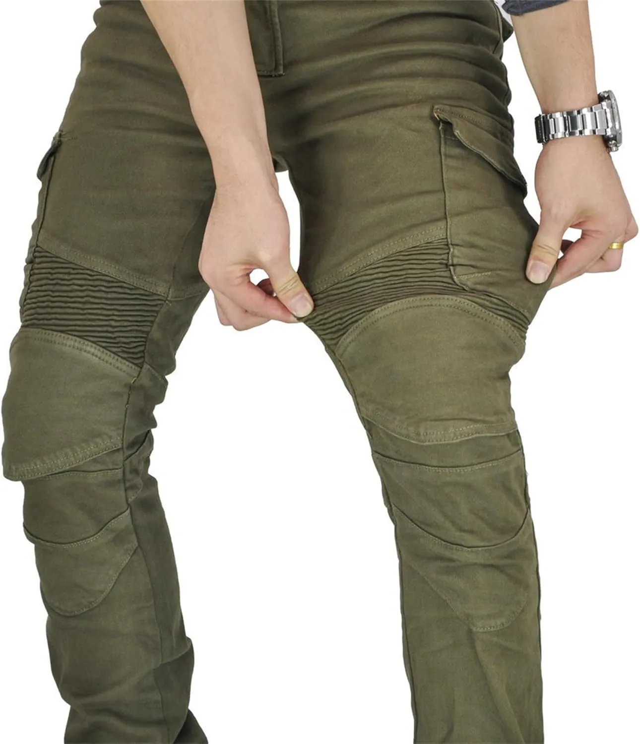 Men's Stretch Multi-Pocket Biker Jeans Slim Fit Vintage Denim Jeans Straight Leg Skinny Casual Cargo Jeans