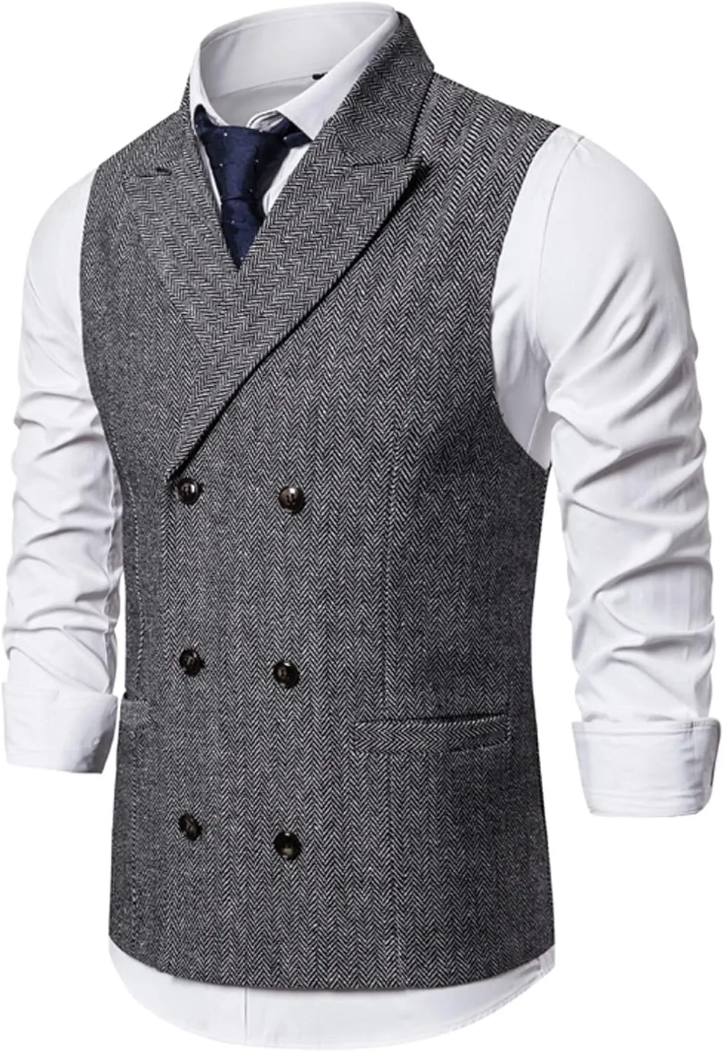 Mens Suit Vest Solid Casual Business Blazer Waistcoat Slim Fit Double Breasted Notched Lapel Dress Vest Classic Blazer