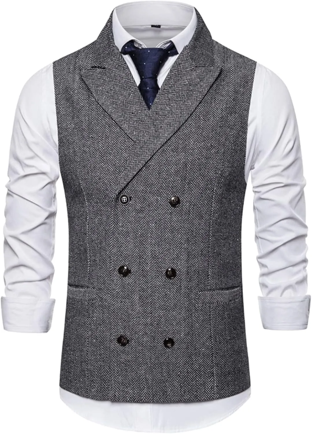 Mens Suit Vest Solid Casual Business Blazer Waistcoat Slim Fit Double Breasted Notched Lapel Dress Vest Classic Blazer