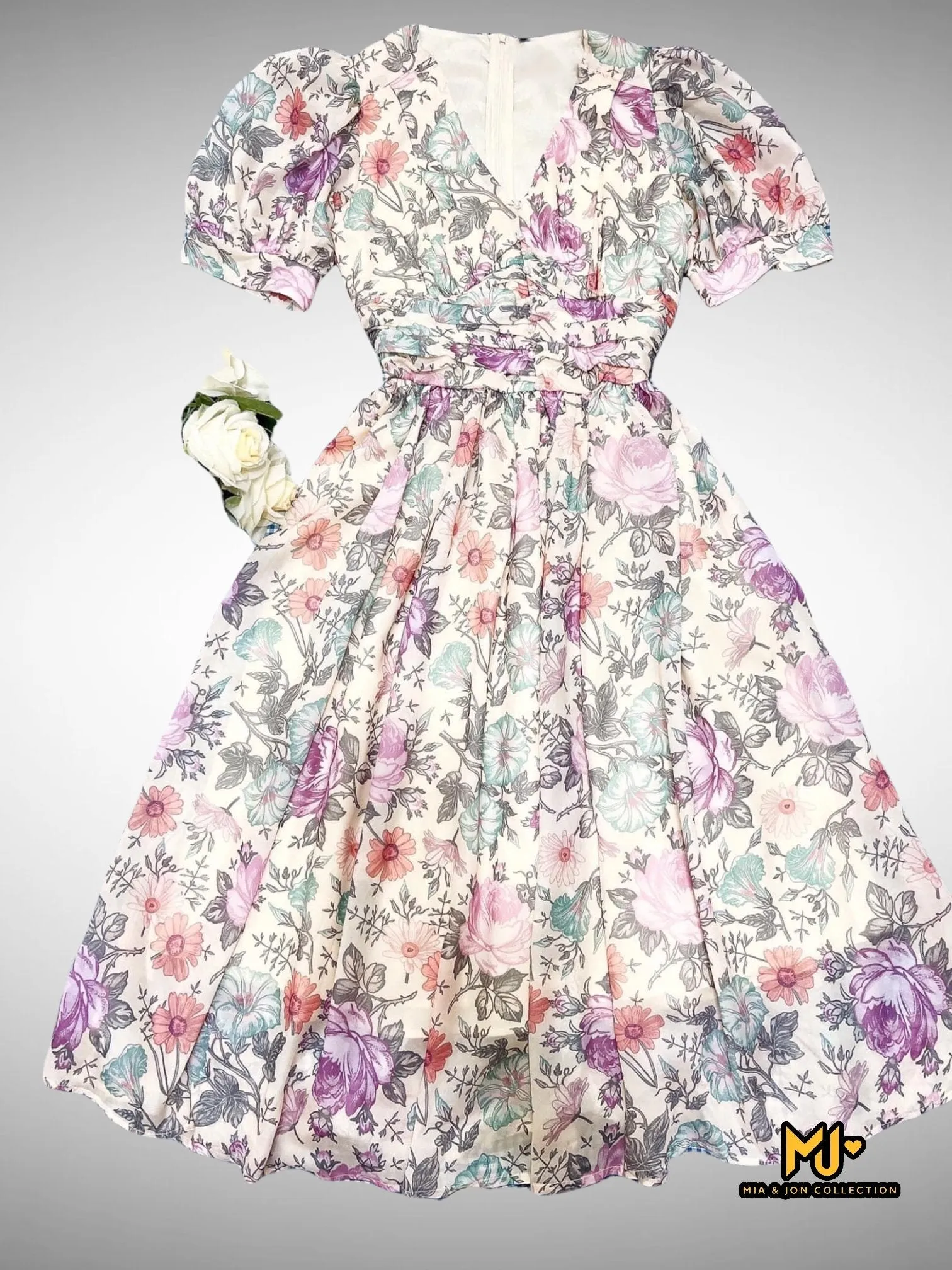 MJV1988 Elegant Floral-Print Fit & Flare Dress