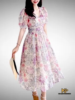 MJV1988 Elegant Floral-Print Fit & Flare Dress