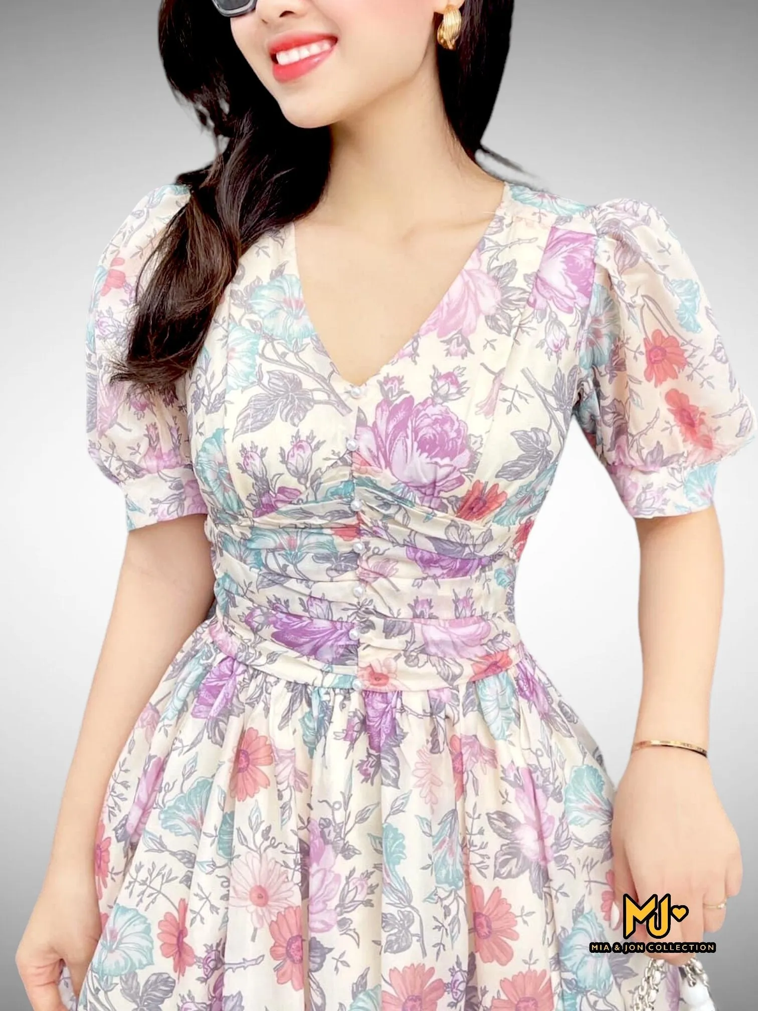 MJV1988 Elegant Floral-Print Fit & Flare Dress