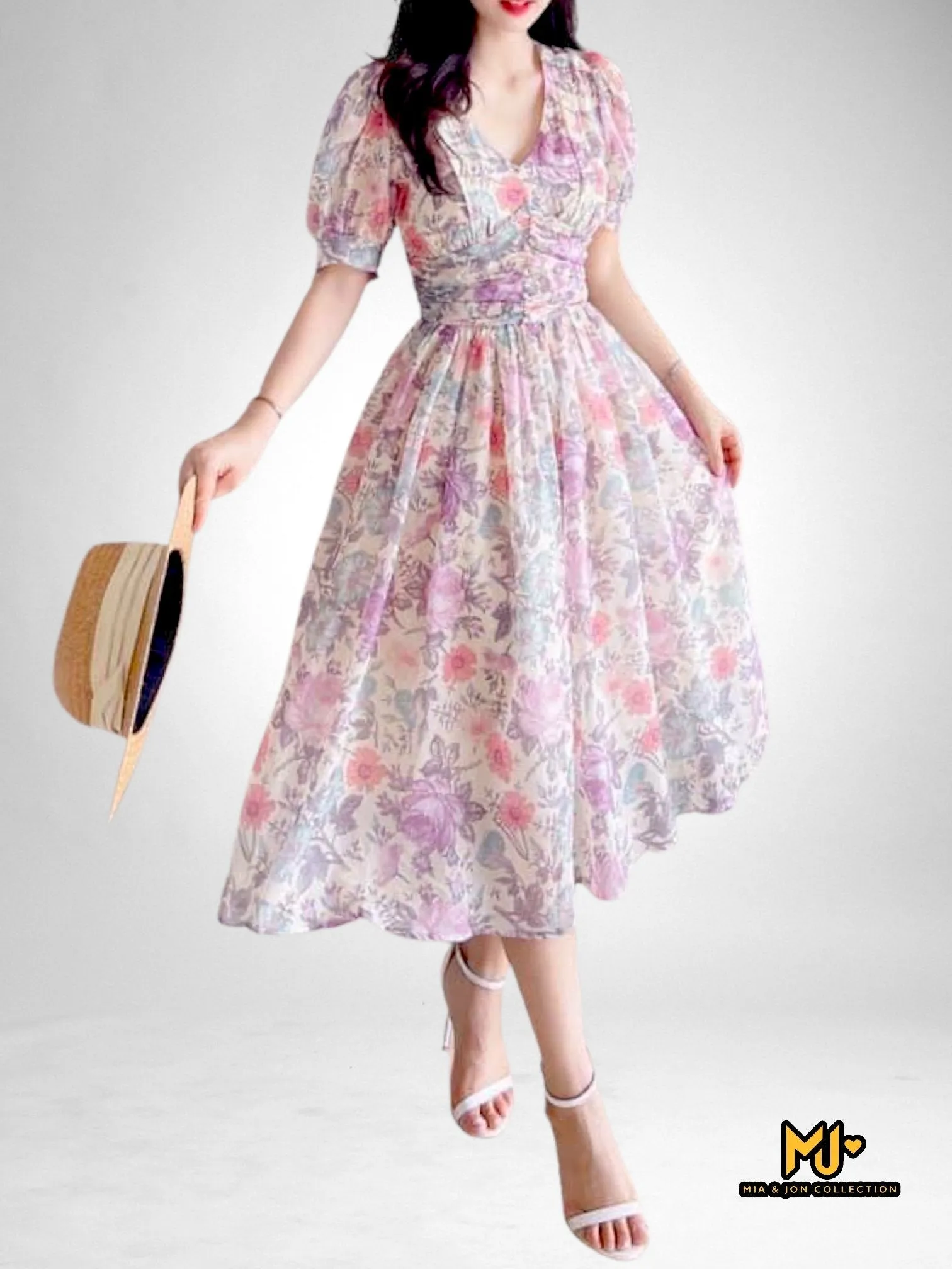MJV1988 Elegant Floral-Print Fit & Flare Dress
