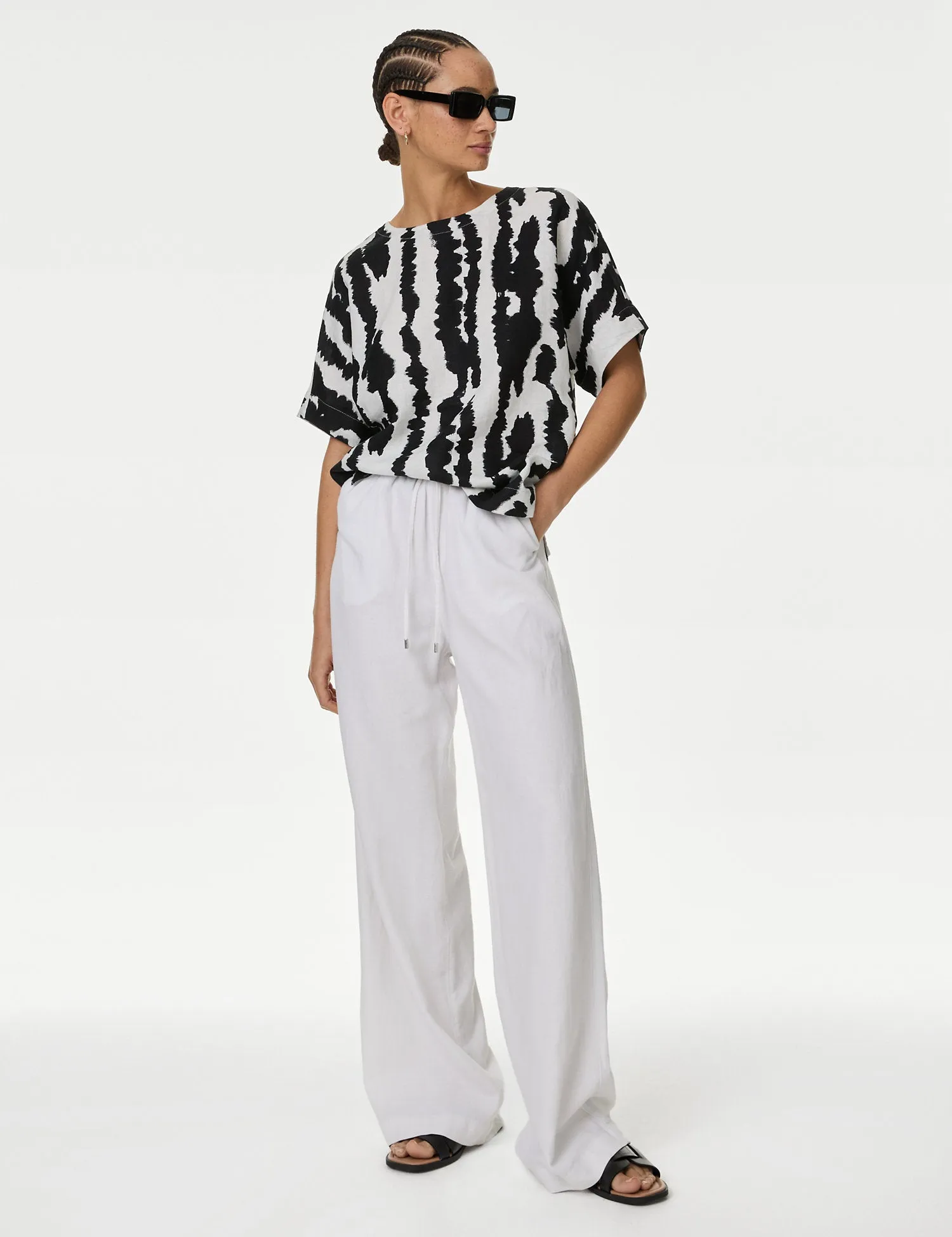 Pure Linen Printed Relaxed Blouse