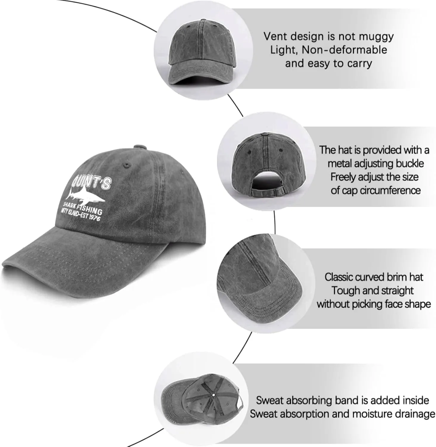 Quints Shark Fishing Amity Island EST 1977 Hat Men Funny Mesh Hats for Fall