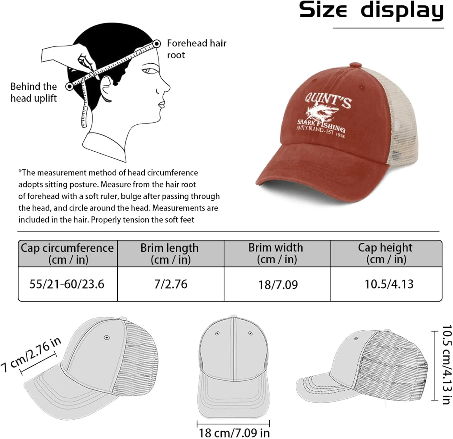 Quints Shark Fishing Amity Island EST 1978 Hat Trucker Hat Women Trendy Mesh Baseball Cap for Fall