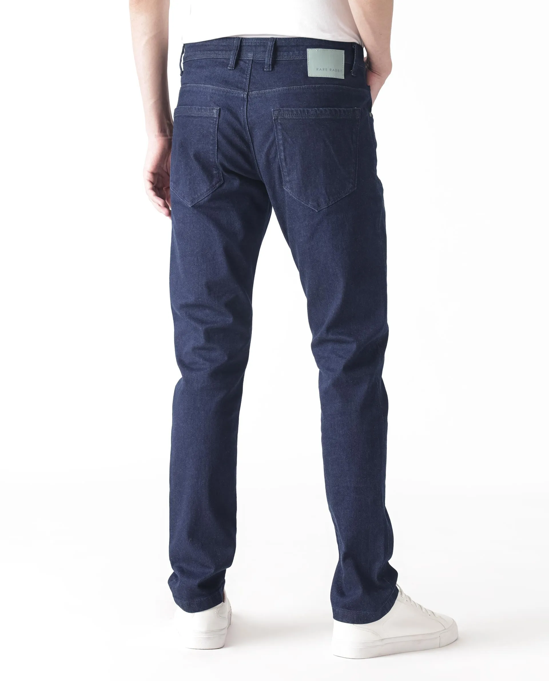 Rare Rabbit Men's Night Dark Blue Rinse Wash Mid-Rise Slim Fit Jeans