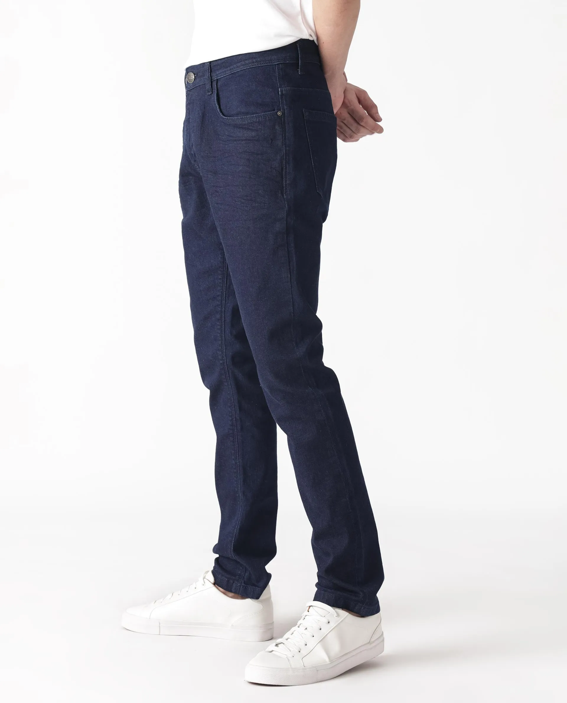 Rare Rabbit Men's Night Dark Blue Rinse Wash Mid-Rise Slim Fit Jeans