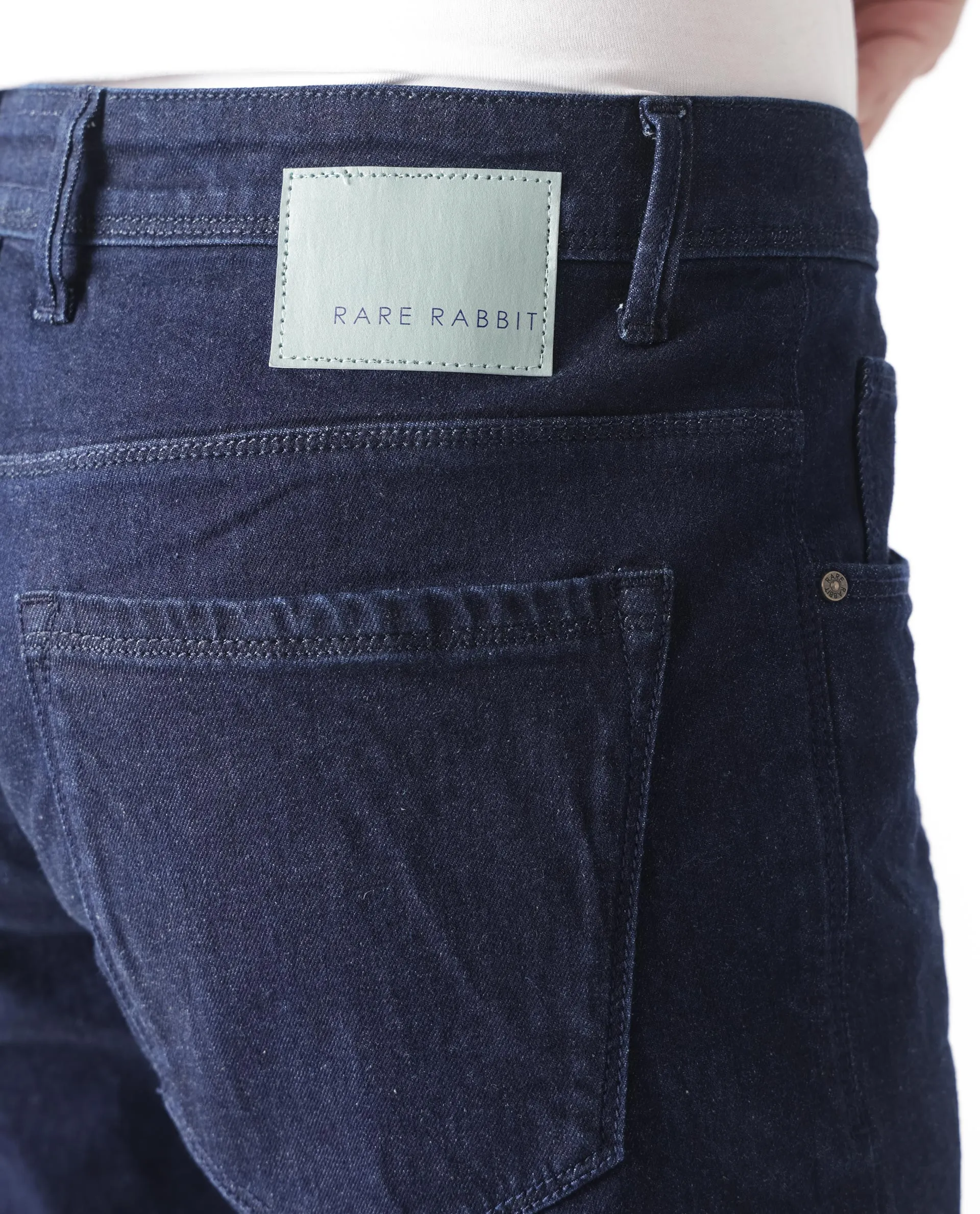 Rare Rabbit Men's Night Dark Blue Rinse Wash Mid-Rise Slim Fit Jeans