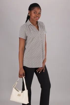 Rose V-neck blouse - black / white