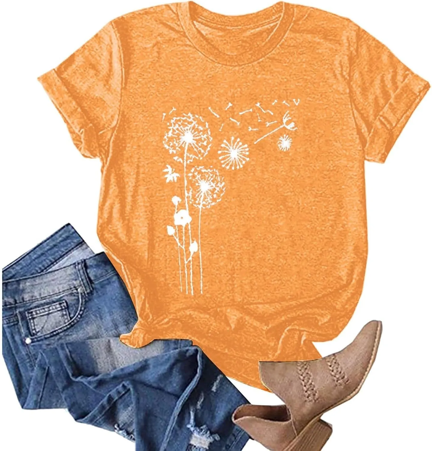 Short Sleeve Shirts for Women Cute Floral Pattern Crewneck Casual Tshirt Summer Thin Lightweight Breathable Tunic Top