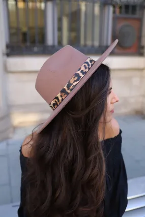 Sienna Flat Brim Hat Leopard Band - Beige