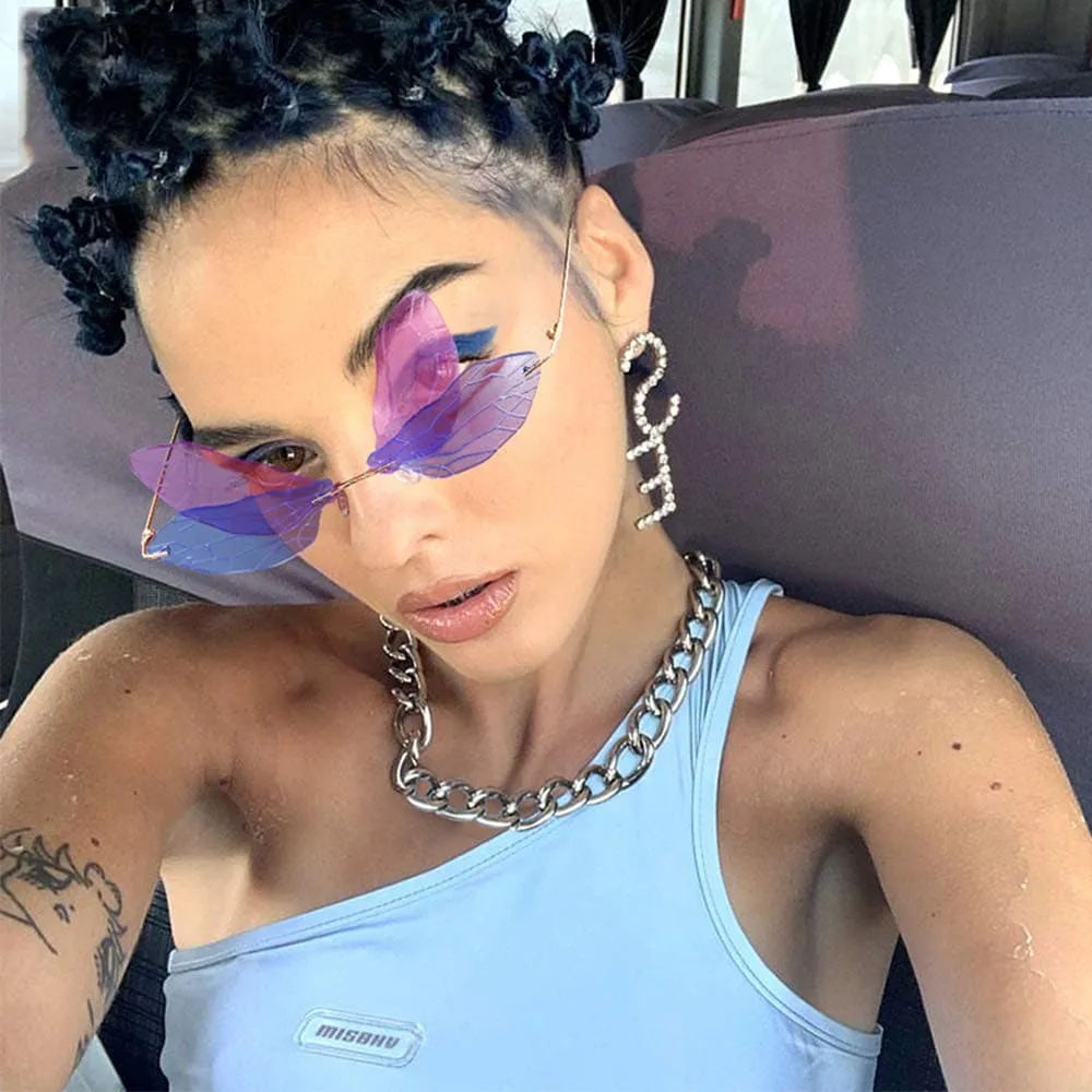 Stylish Unique Cool Frameless Dragonfly Wing Shaped Sunglasses
