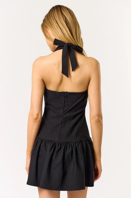 Valentina Sleeveless Halter Button Down Vest Mini Dress Black