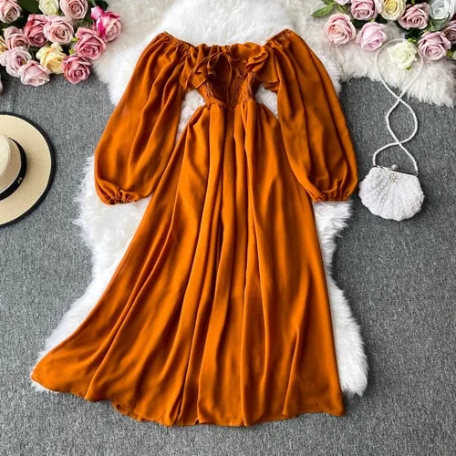 Vintage Dress, Boho Midi Dress, Dress, Smocked Dress, Honey  in Green, Pink, Orange, Yellow and Red