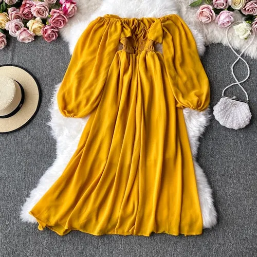 Vintage Dress, Boho Midi Dress, Dress, Smocked Dress, Honey  in Green, Pink, Orange, Yellow and Red