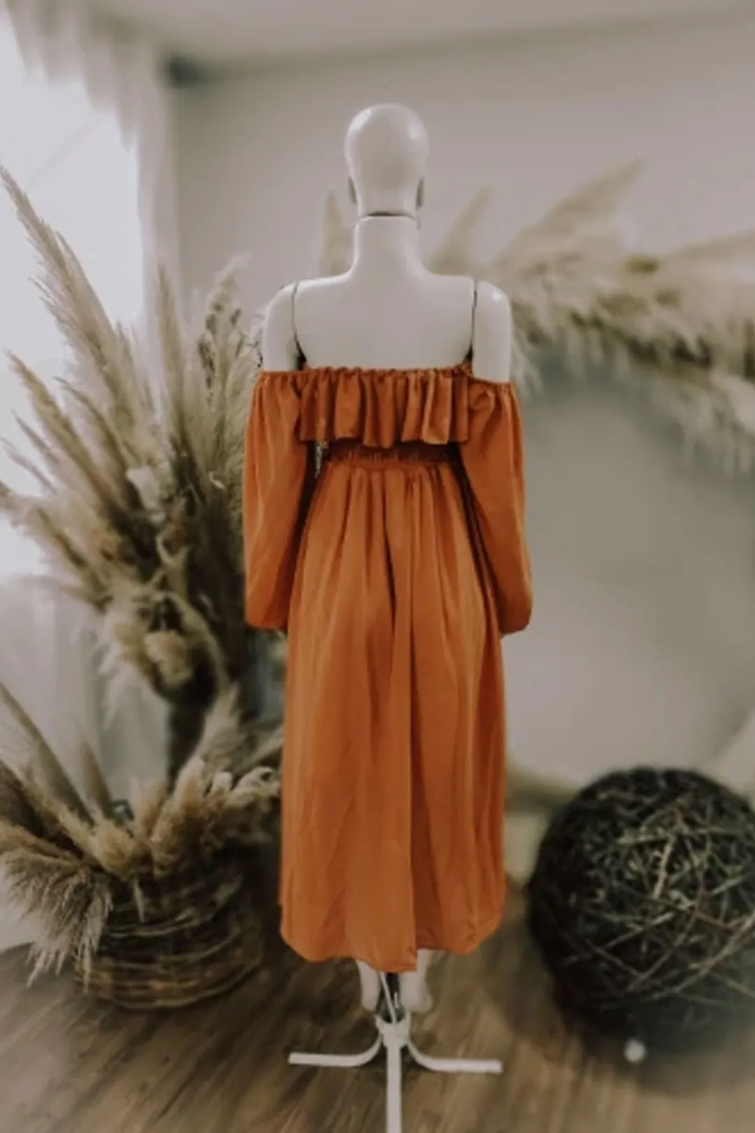 Vintage Dress, Boho Midi Dress, Dress, Smocked Dress, Honey  in Green, Pink, Orange, Yellow and Red