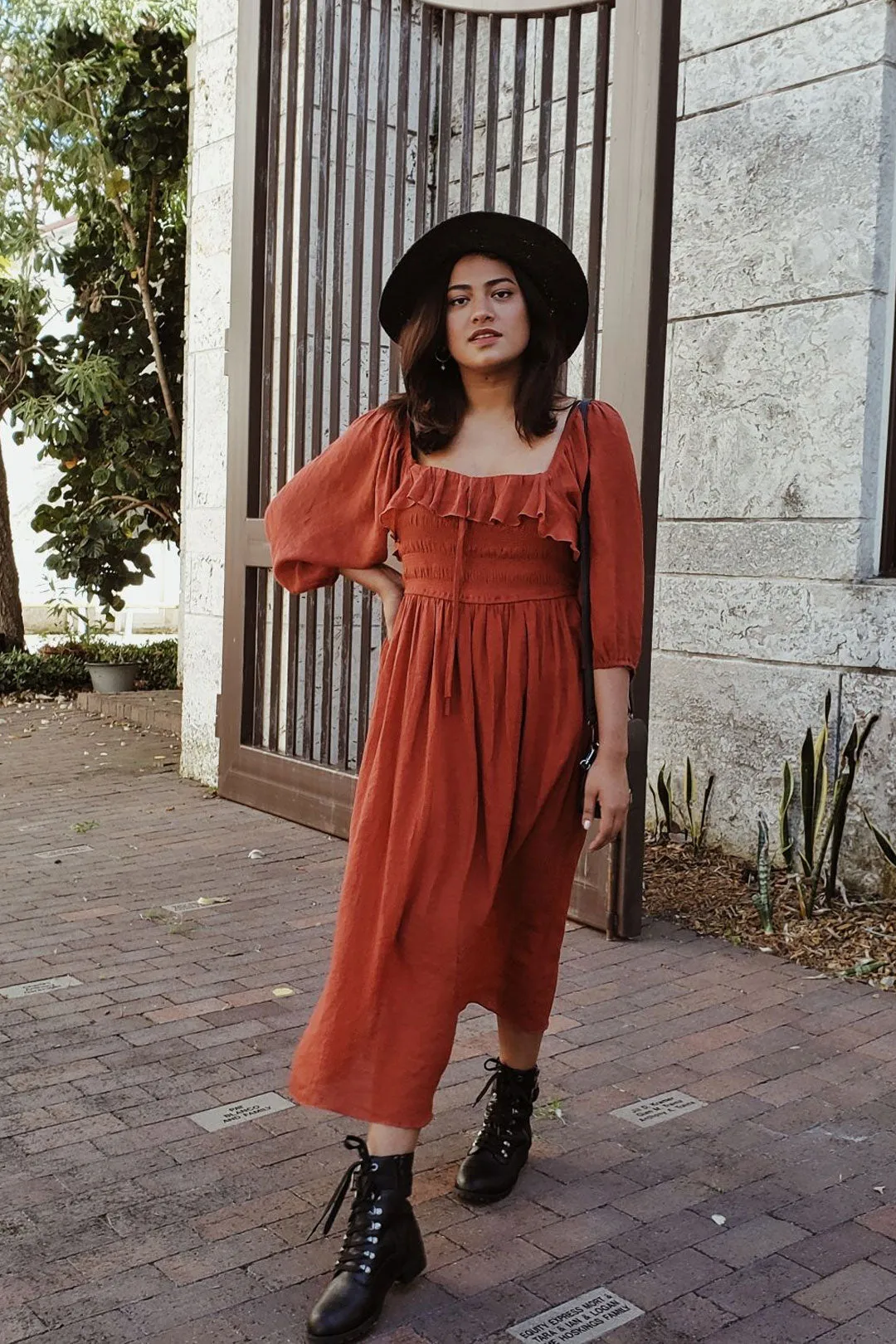Vintage Dress, Boho Midi Dress, Dress, Smocked Dress, Honey  in Green, Pink, Orange, Yellow and Red