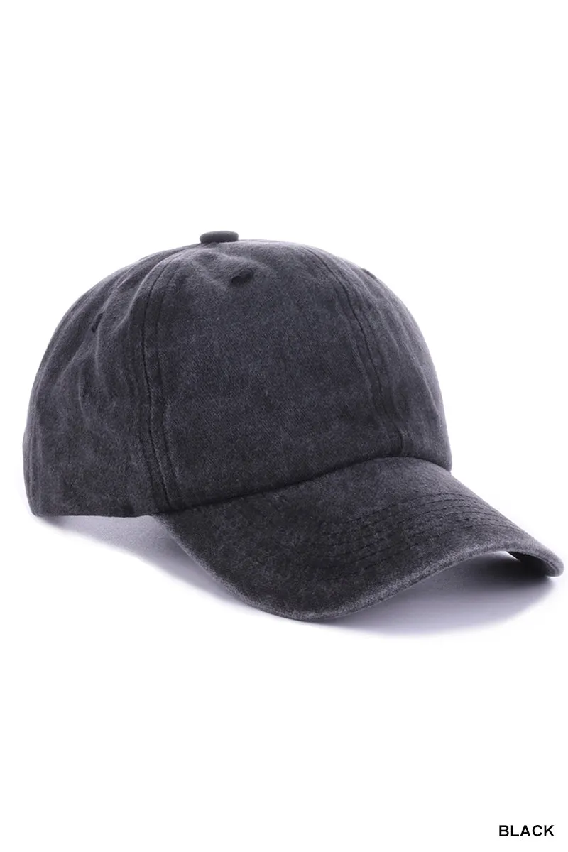 Vintage Wash Casual Baseball Hat • Black or Mocha
