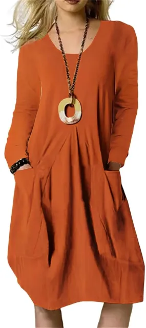 Women Long Sleeve Swing Tshirt Dress with Pockets Loose Fit Summer Casual Tunic Dress