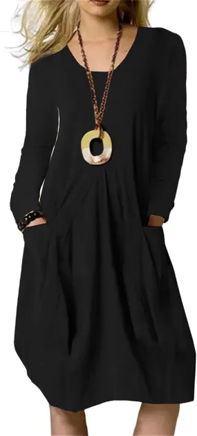Women Long Sleeve Swing Tshirt Dress with Pockets Loose Fit Summer Casual Tunic Dress