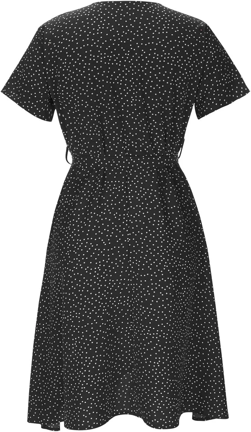 Womens 2024 Summer Dresses Polka Dot Short Sleeve V Neck Tunic Dress A-line Loose Casual Flowy Dress Beach Vacation Dress