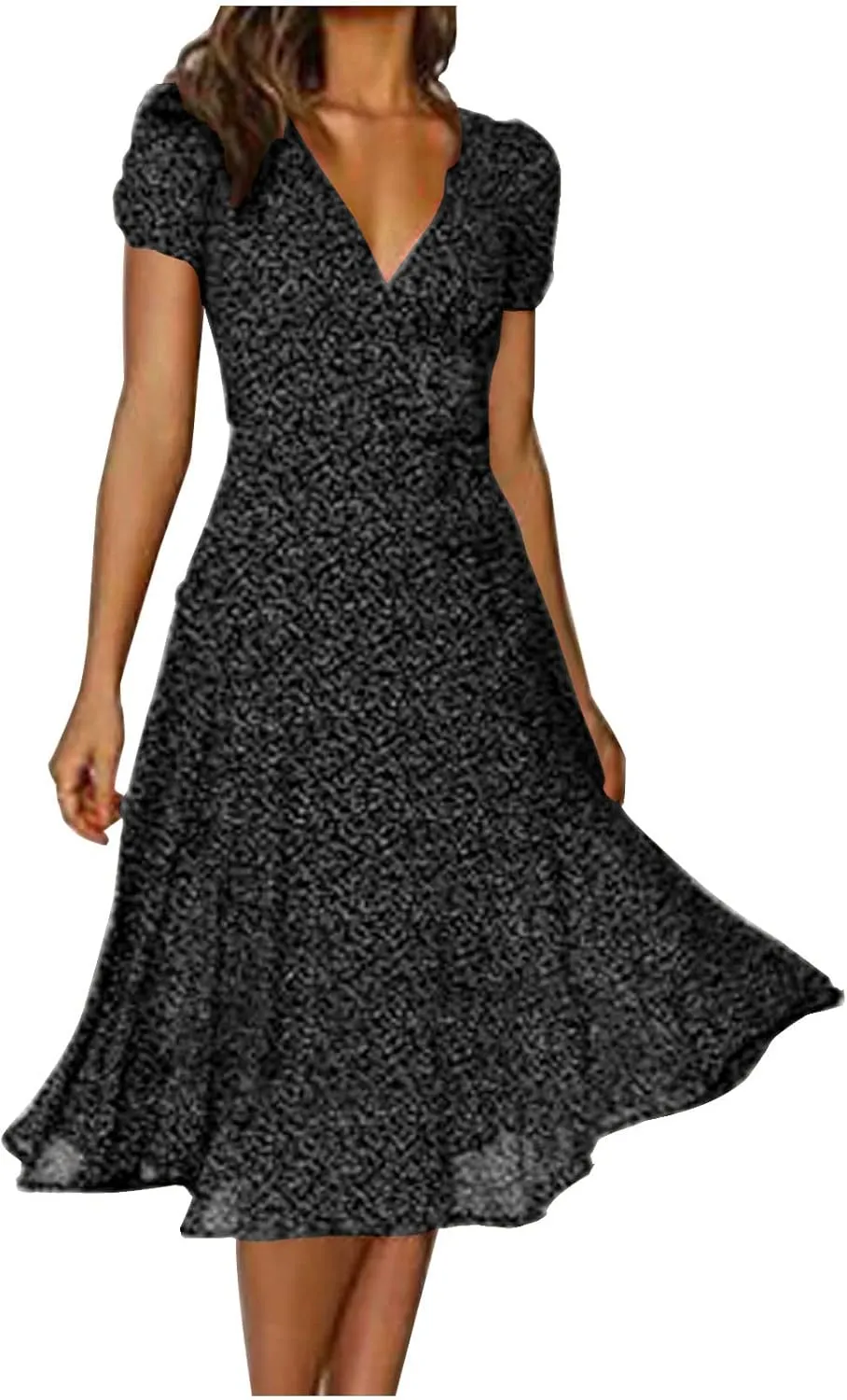 Womens 2024 Summer Dresses Polka Dot Short Sleeve V Neck Tunic Dress A-line Loose Casual Flowy Dress Beach Vacation Dress
