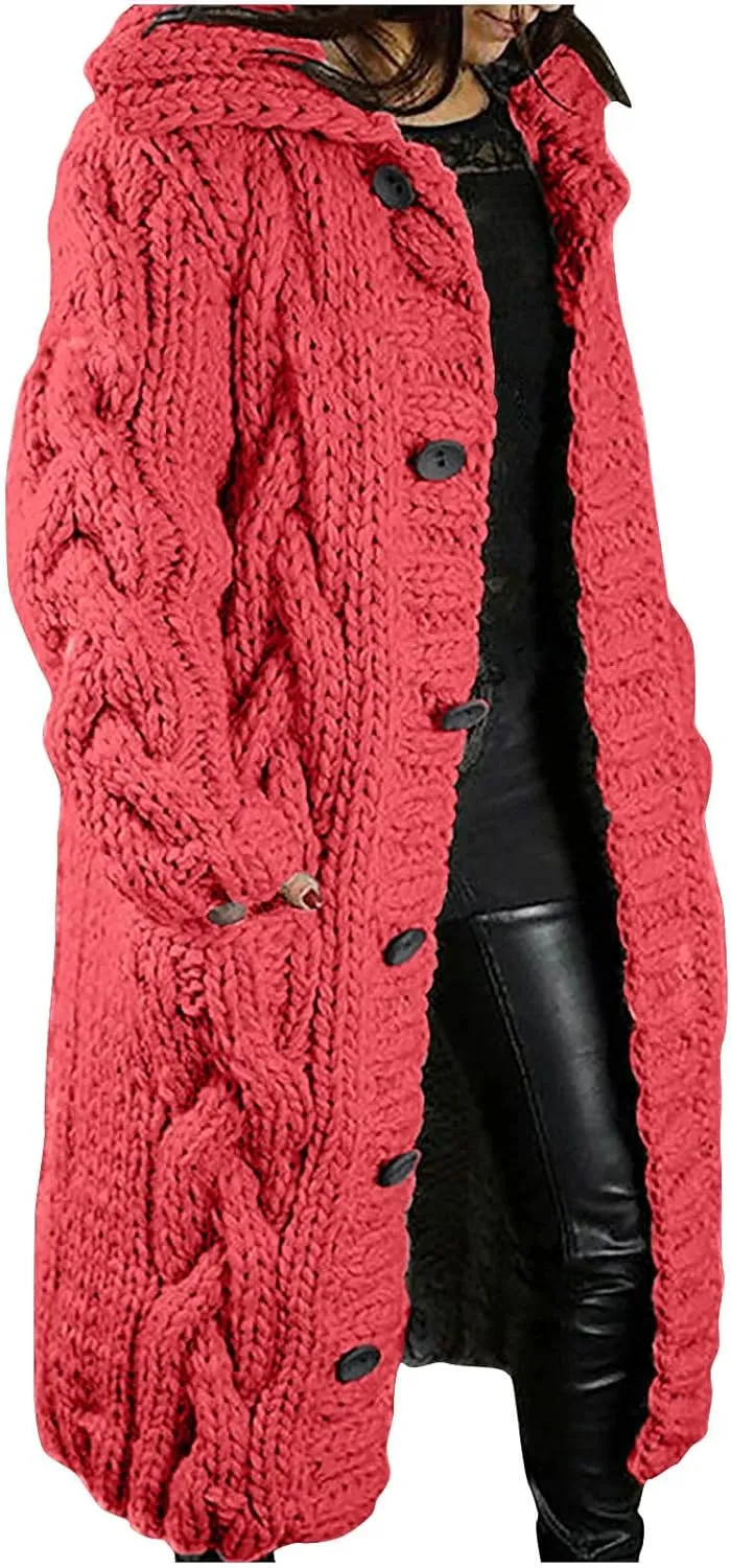 Women's Cardigans Button-Down Long Sleeve Oversized Knit Outerwear Plus Size Casual Soft Lapel Open Front Sweater