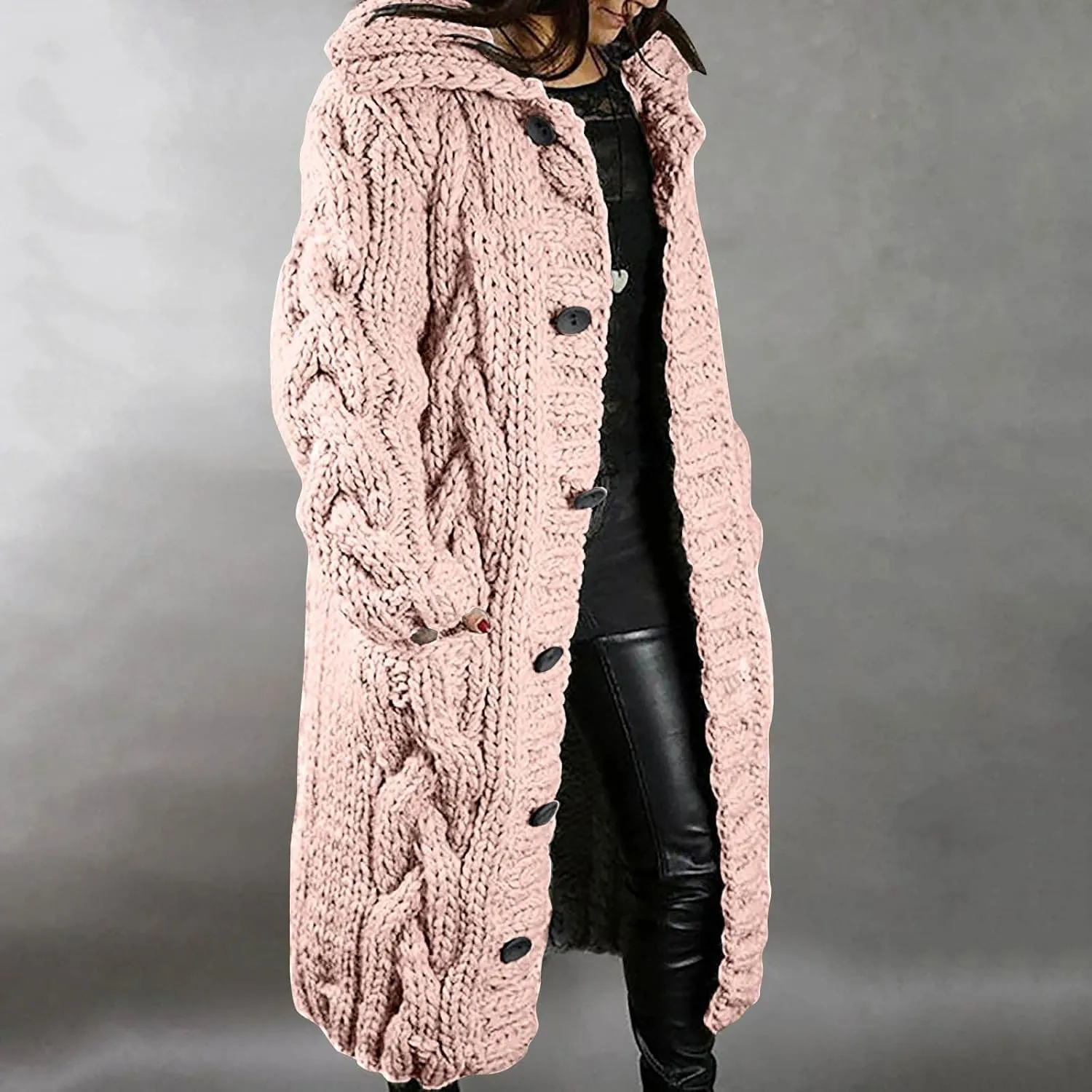 Women's Cardigans Button-Down Long Sleeve Oversized Knit Outerwear Plus Size Casual Soft Lapel Open Front Sweater