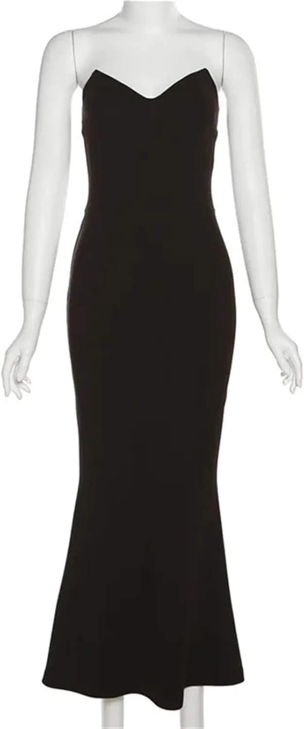 Women's Corset Dress Strapless Elegant V Neck Backless Bodycon Evening Party Long Maxi Dress