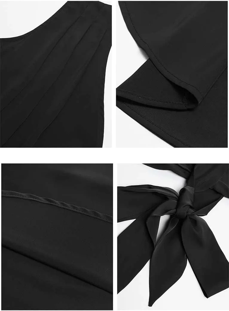 Women's One Shoulder Satin Dress Ruched Bodycon Dress Asymmetrical Split Dress Wrap Belted Tea Party Midi Pencil Dresses