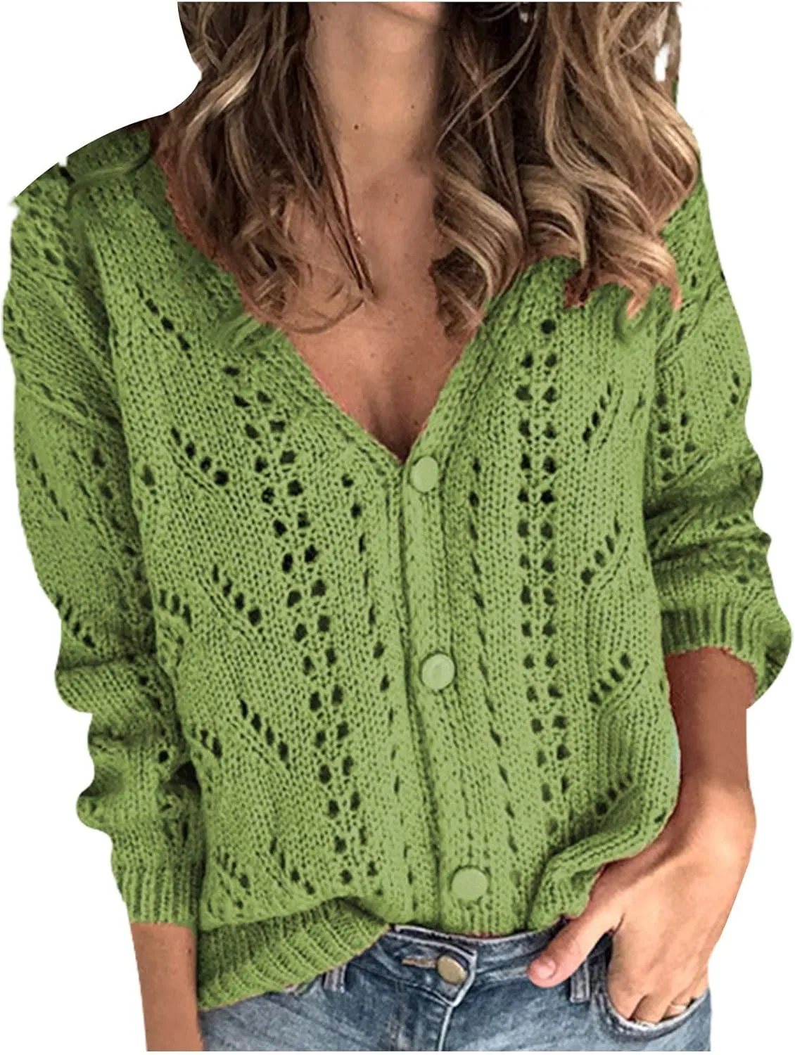 Women's Open Front Cardigan Buttons Hollow Out Cardigan Sweater Casual Soft Drape Fall Cardigan Women's 2024 Fall