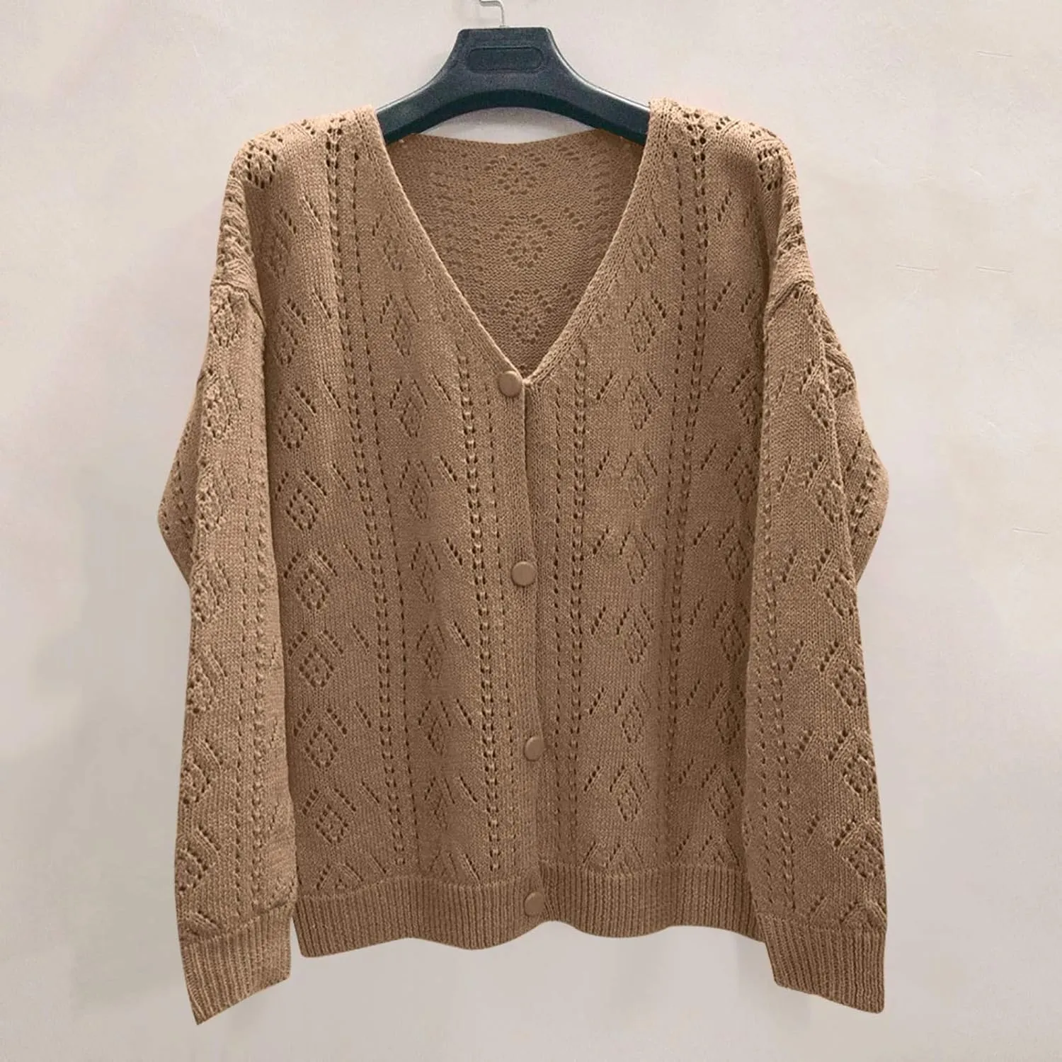 Women's Open Front Cardigan Buttons Hollow Out Cardigan Sweater Casual Soft Drape Fall Cardigan Women's 2024 Fall