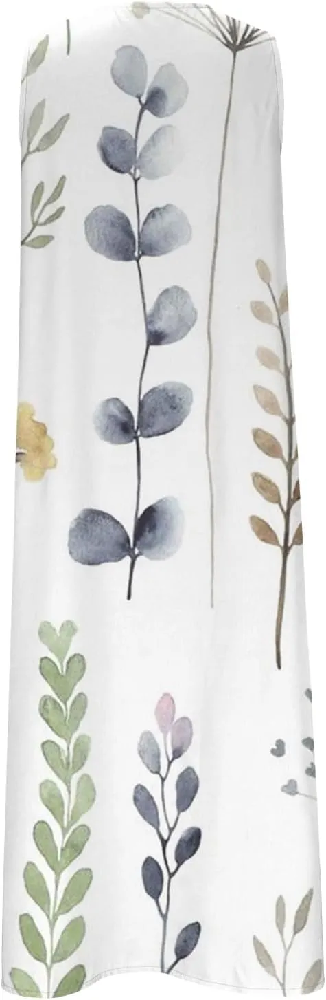 Womens Summer Design Casual Dress Fashion Floral Printed Elegant Dress Sleeveless V-Neck Long Dress with Pockets